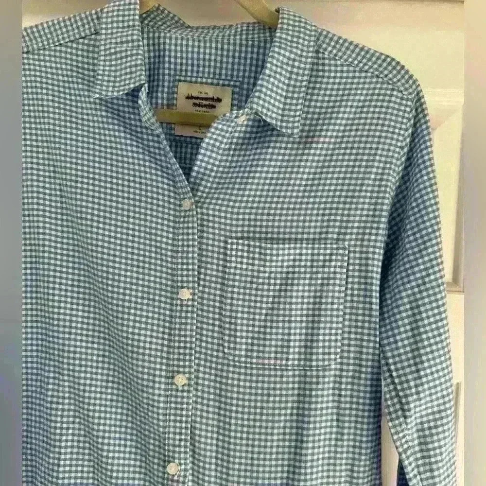ABERCROMBIE & FITCH BLUE &‎ WHITE GINGHAM COTTON LONG SLEEVE SHIRT WOMEN'S LARGE - Picture 3 of 6